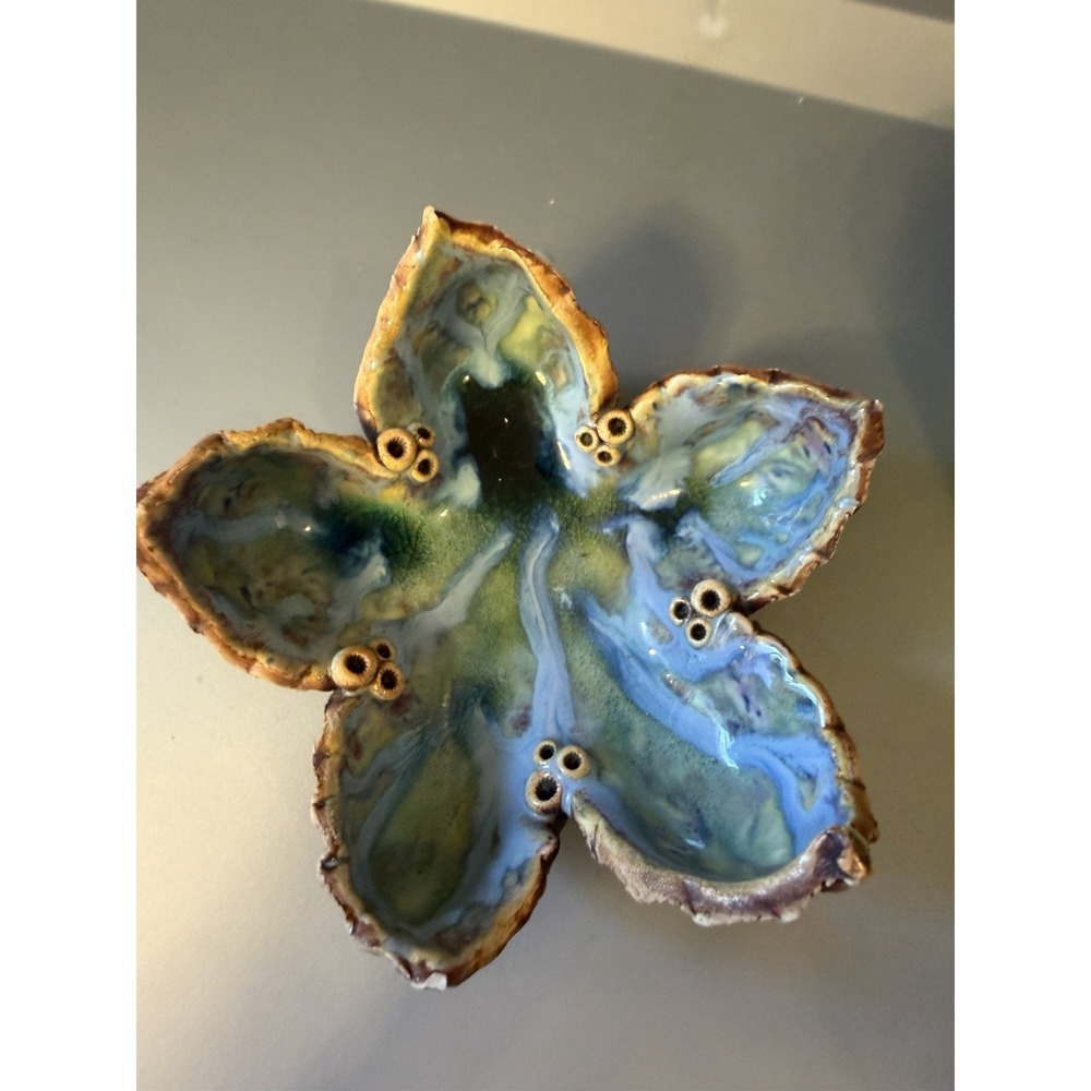 Jan Sell Studio Art Pottery Shell with Barnacles CLUSTERS Dish STARFISH DISH 5"